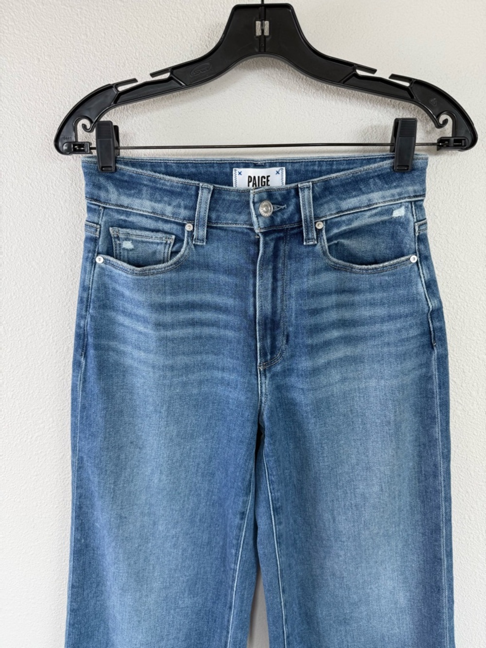 PAIGE Anessa High Rise Wide Leg Raw Hem Jeans  Flamenco Distressed Denim 25 - Picture 4 of 13
